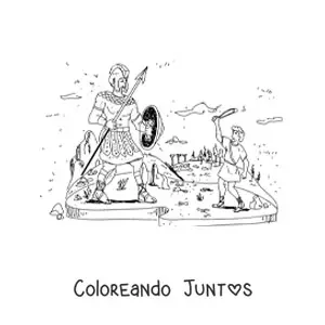 Imagen para colorear de David peleando contra el gigante Goliat de la Biblia