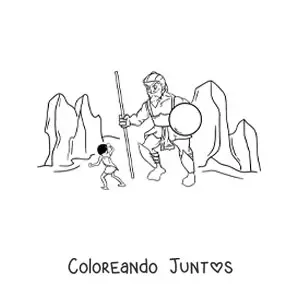 Hombre peleando contra un gigante