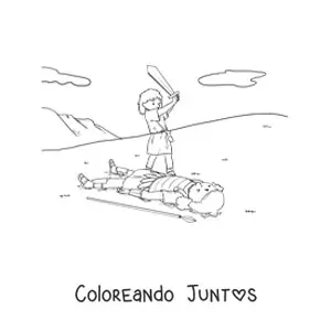 Imagen para colorear de David y Goliat el gigante derrotado