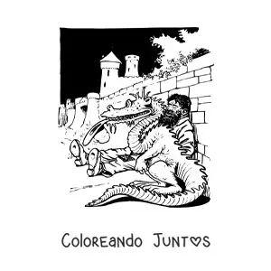 Imagen para colorear de gigante dormido junto a un dragón