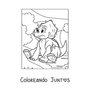 Imagen para colorear de triceratops bebé triste sentado