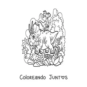 Imagen para colorear de triceratops con un amigo en su hábitat