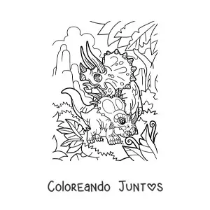 Imagen para colorear de triceratops con bebé ceratópsido