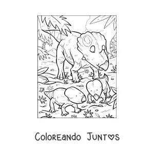 Imagen para colorear de ceratópsido parecido al triceratops con sus bebés