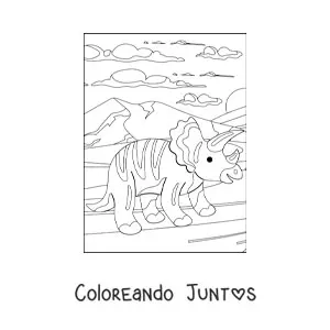 Imagen para colorear de triceratops tierno en su hábitat