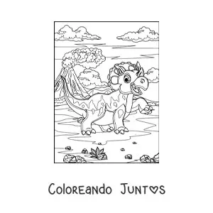 Imagen para colorear de triceratops animado sonriendo