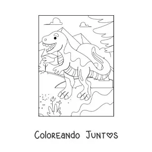 Imagen para colorear de t rex grande animado en su hábitat