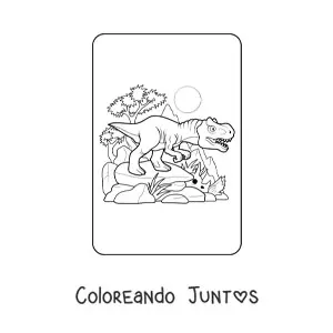 Imagen para colorear de tiranosaurio rex animado en su hábitat