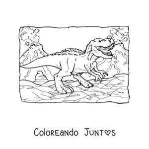 Imagen para colorear de t rex realista rugiendo en su hábitat