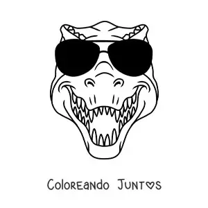Imagen para colorear de cabeza de un tiranosaurio rex con lentes