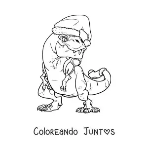 Imagen para colorear de tiranosaurio rex con gorro de Navidad
