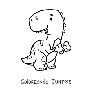 Imagen para colorear de t rex grande animado con guantes de boxeo