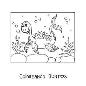 Imagen para colorear de dinosaurio marino animado en el mar