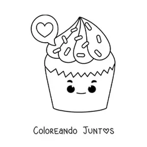 Imagen para colorear de un cupcake kawaii con un corazón