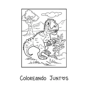 Imagen para colorear de dinosaurio terrestre carnívoro en la sabana