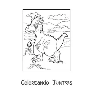 Imagen para colorear de dinosaurio terrestre pequeño caminando en su hábitat