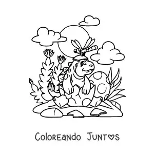 Dinosaurio bebé animado saliendo de su huevo