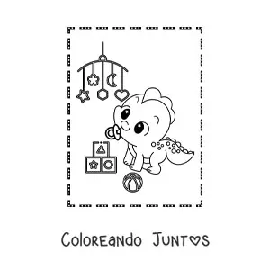 Dinosaurio bebé kawaii con juguetes