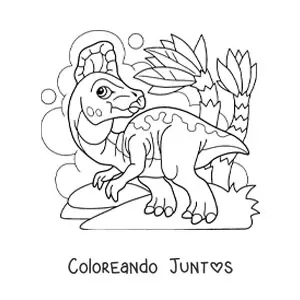 Imagen para colorear de dinosaurio bebé herbívoro en su hábitat