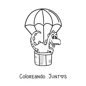 Imagen para colorear de dinosaurio bebé kawaii en un globo