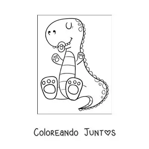 Imagen para colorear de dinosaurio bebé tierno sentado con chupete