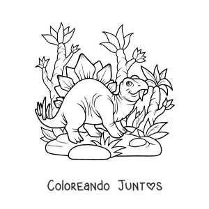 Imagen para colorear de estegosaurio herbívoro animado