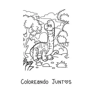 Imagen para colorear de dinosaurio herbívoro de cuello largo animado