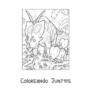 Imagen para colorear de pachyrhinosaurus herbívoro animado con sus crías