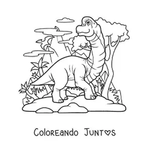 Imagen para colorear de brachiosaurus herbívoro animado en su hábitat