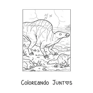 Imagen para colorear de dinosaurio morelladon herbívoro animado con sus crías