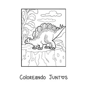 Imagen para colorear de dinosaurio herbívoro grande en su hábitat
