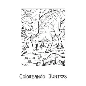 Imagen para colorear de dinosaurio herbívoro con sus bebés