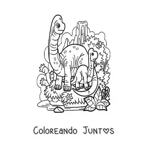 Imagen para colorear de dinosaurio de cuello largo bebé con su mamá