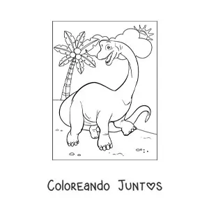 Imagen para colorear de dinosaurio de cuello largo herbívoro animado caminando