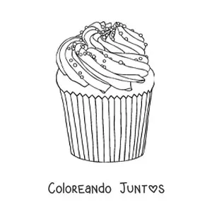 Imagen para colorear de un cupcake realista con glaseado