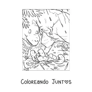 Imagen para colorear de mamá dinosaurio con sus bebés recién nacidos