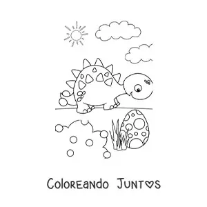 Imagen para colorear de dinosaurio animado con un huevo