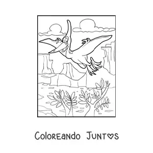 Imagen para colorear de pterosaurio animado volando