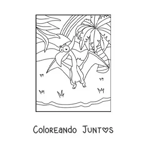 Imagen para colorear de dinosaurio volador animado fácil