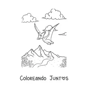 Imagen para colorear de dinosaurio volador animado volando
