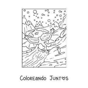 Imagen para colorear de dinosaurio volador bonito volando