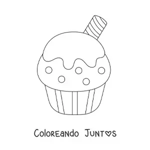 Imagen para colorear de un cupcake con un barquillo