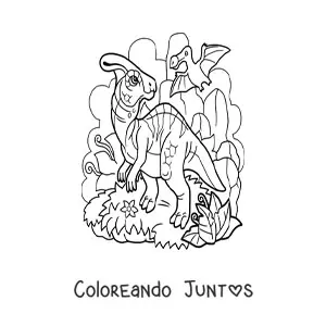 Imagen para colorear de dinosaurio volador carnívoro y dinosaurio terrestre herbívoro