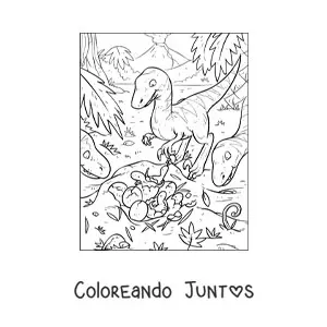 Imagen para colorear de velociraptor bebé con su mamá
