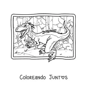 Imagen para colorear de velociraptor realista en su hábitat