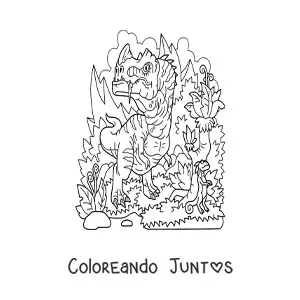 Imagen para colorear de dinosaurio carnívoro grande y peligroso cazando