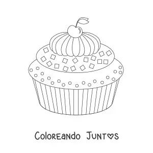Imagen para colorear de un cupcake con glaseado y una cereza encima