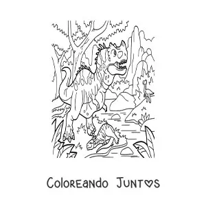 Imagen para colorear de dinosaurio carnívoro peligroso terrestre cazando