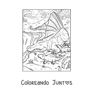 Imagen para colorear de arizonasaurus carnívoro en su hábitat con sus bebés
