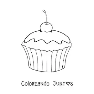 Imagen para colorear de un cupcake con una cereza encima